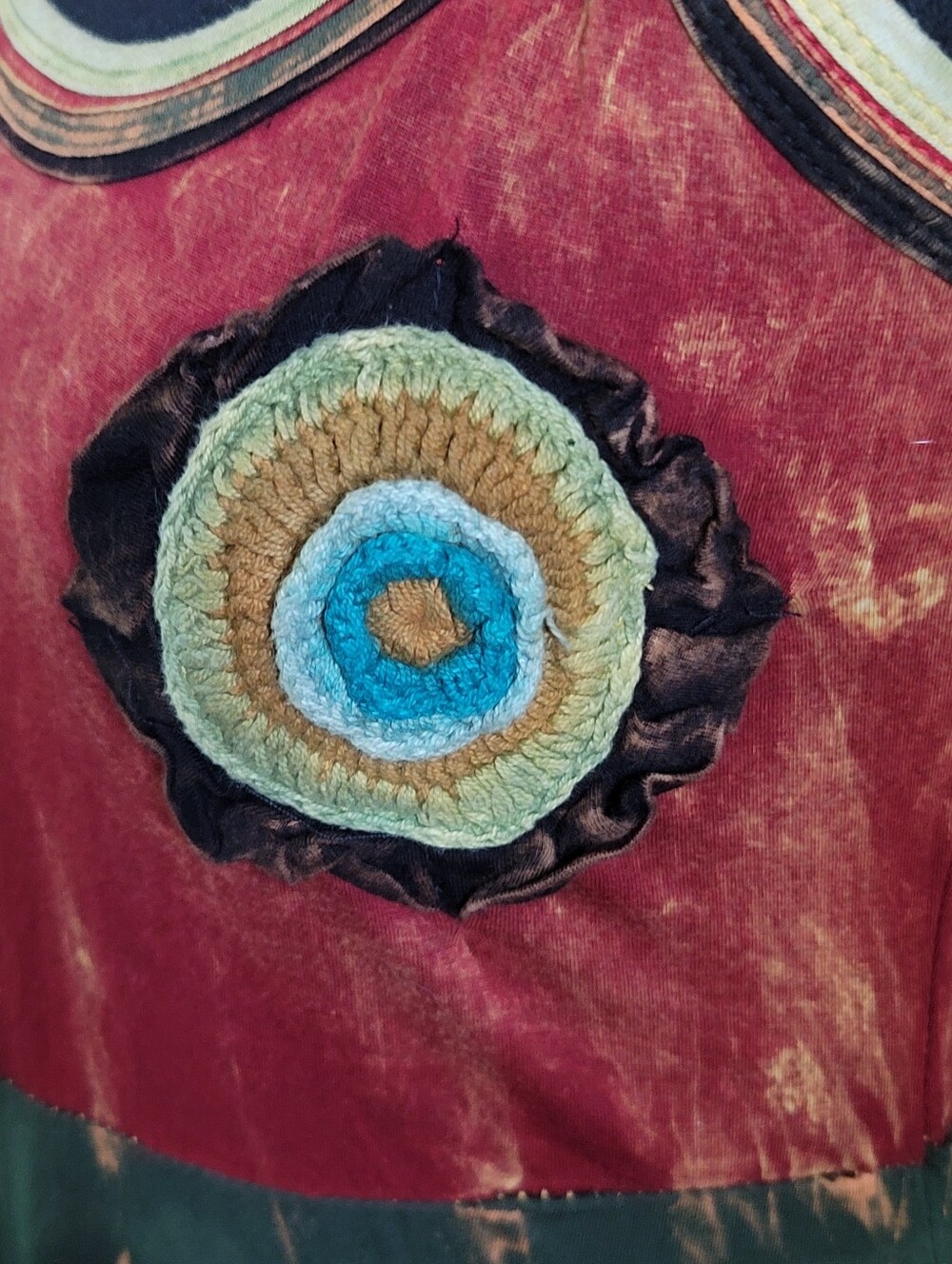 Boho Tie-Dye Peace Sign Tank Dress in Red, Green, Yellow - Picture 3 of 4